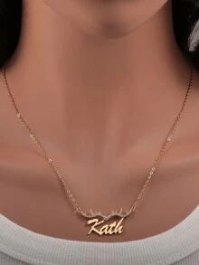 Customized English Initial Name Necklace, Antler Shape Gemstone Inlay Floral Trim Decoration, Personalized Letter Crafted, Customized Accessories, Personalized Jewelry, Gift For Mom, Personalized Christmas Ornament, Birthday Present