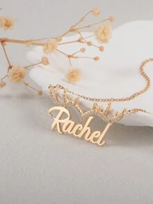 Customized English Initial Name Necklace, Antler Shape Gemstone Inlay Floral Trim Decoration, Personalized Letter Crafted, Customized Accessories, Personalized Jewelry, Gift For Mom, Personalized Christmas Ornament, Birthday Present