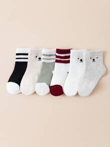 6双可爱小熊图案幼儿袜子男女通用柔软袜子 - 彩色 - 查看 3