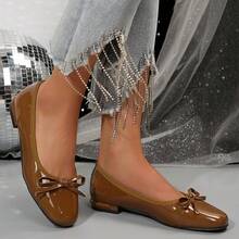 女士经典黑色蝴蝶结休闲透气软底平底鞋 - 卡其色 - 查看 6