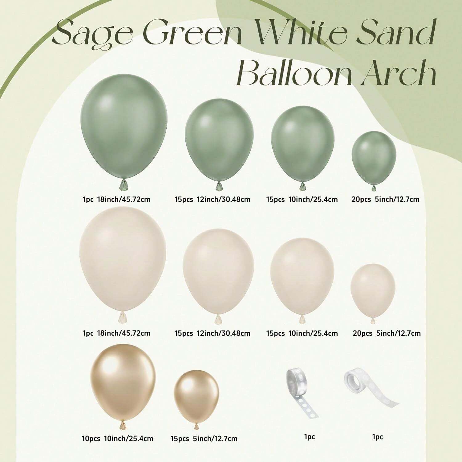 129Pcs Sage Green Gold Balloon Garland Arch Kit, With Sage Green Sand