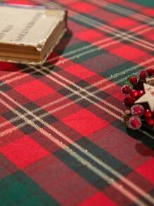 1pc Christmas Plaid Tassel Round Tablecloth, Suitable For Living Room, Dining Room, Outdoors And Christmas Decoration