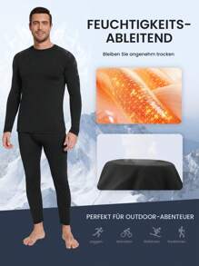 2PCS/SET Men's Warm Underwear Top Long Sleeve Warm Lightweight Backing Round Neck Solid Color Shirts