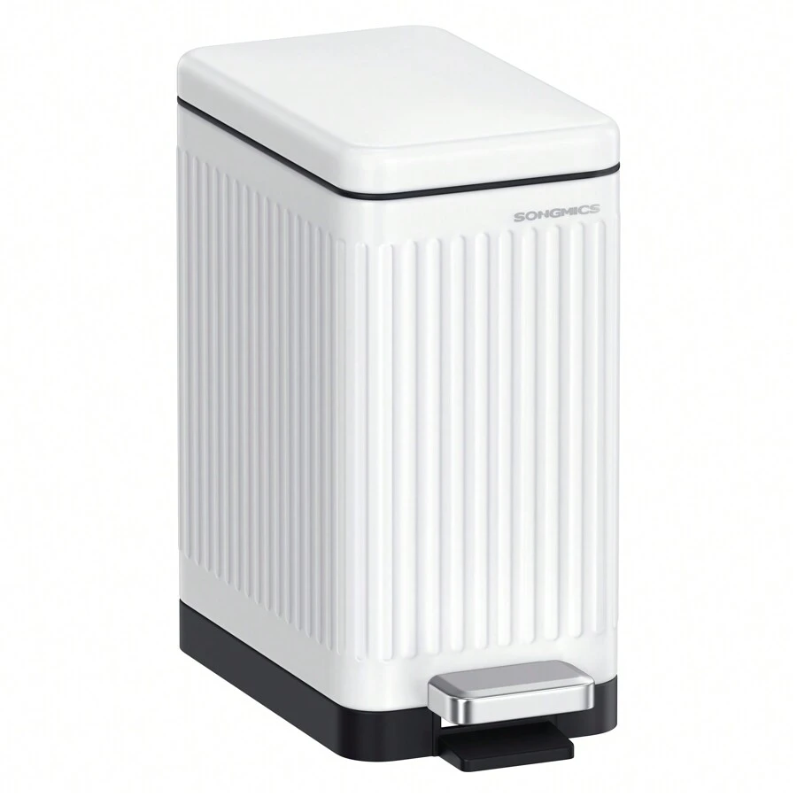 SONGMICS Bote de basura para baño, 2,6 galones (10 L), con tapa, delgado para espacios pequeños, bote de basura de acero inoxidable, cierre suave - Blanco - Ver 1