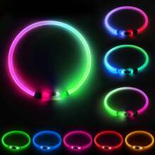 USB充电式发光狗项圈，双色LED狗项圈，可调节尺寸LED猫项圈，安全警示