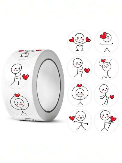 500 Stück/Rolle 20mm süße Cartoon Aufkleber Rolle Liebes-Etiketten für Hochzeit, Feiertage, Geschenkdekoration, Umschlag-Siegelaufkleber, Scrapbooking, Weihnachten, Muttertag, Brautjungferngeschenke, Abschlussgeschenke, Geburtstagsgeschenke, Hochzeitsgeschenke, Geburtstag, Braut, Hochzeit