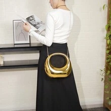 时尚亚克力女士手提包糖果色斜挎包手拿包，高端晚会钱包，约会礼物 - 金色 - 查看 4