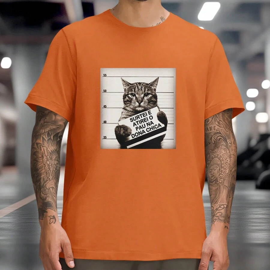 Funny Cat Print T-Shirt I Freaked Out And Threw My Stick At Dona Chica Personalized Casual Cat Shirt - trái cam - Xem 1