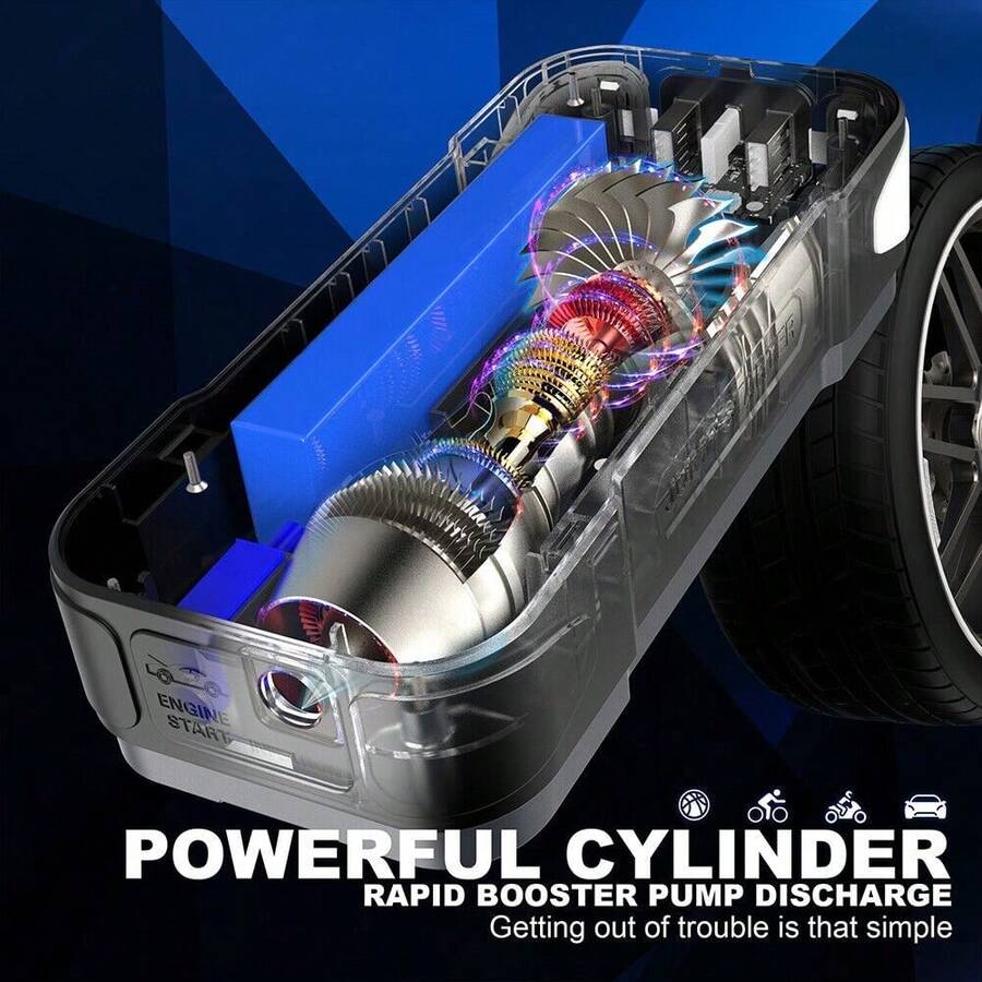 Car Jump Starter With Air Compressor 12V Box Jumper Power Bank Battery