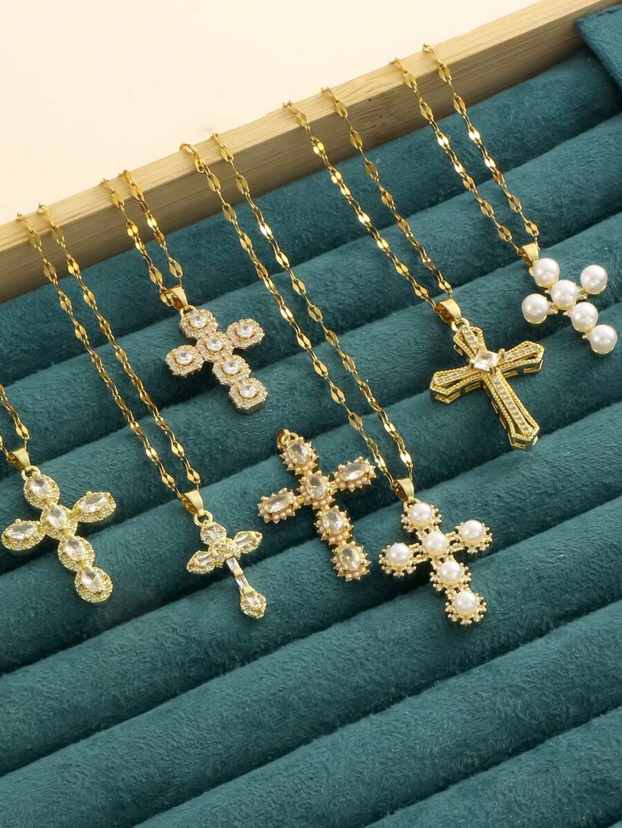 1 件装，复古奢华风格，铜质镶嵌锆石幸运吊坠，不锈钢 18k 镀金银防过敏女士项链，适合珠宝礼物、情侣、中性风格 - 彩色 - 查看 1