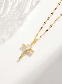 1 件装，复古奢华风格，铜质镶嵌锆石幸运吊坠，不锈钢 18k 镀金银防过敏女士项链，适合珠宝礼物、情侣、中性风格 - 彩色 - 查看 21