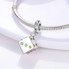 1件銀色多彩魔方骰子遊戲吊墜飾品，適用原裝手鍊、項鍊、鑰匙圈珠子，DIY珠寶手工製作禮物 - 銀色 - 查看 4
