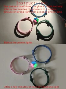 ATLVXJL 3pcs Luminous Lucky Four-Leaf Clover Friendship Bracelet, Glow-In-The-Dark Heart Decor, Braided, Suitable For Women, Summer Holiday Gift - Multicolor - View 3