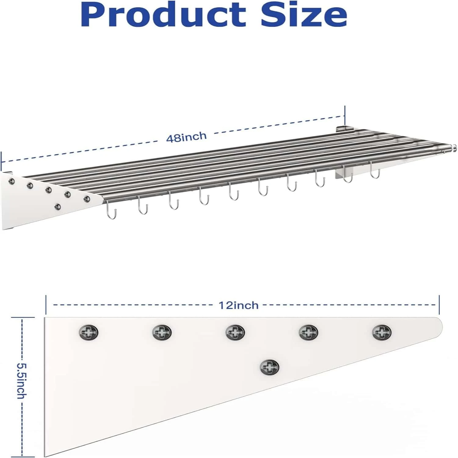 Stainless Steel Wall Mount Shelf With 10 S Hooks NSF Certified Metal