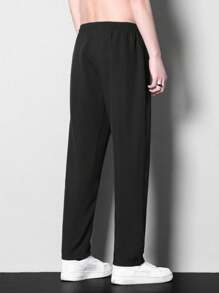 Pantalones deportivos para hombres, ligeros, transpirables y de secado rápido con bolsillos con cremallera, pantalones largos de moda para todo uso en verano y otoño - Negro - Ver 3