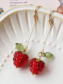 1 Par de Pendientes con borlas en forma de frambuesas rojas/fresas para mujeres, frescos y dulces, elegantes y de moda, versátiles