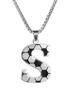 1 件嘻哈时尚 A-Z 超大字母足球项链，不锈钢油滴大字母。适合男士、女士、男女通用运动爱好者、情侣礼物 - 銀色 - 查看 14