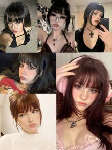 Clip In Bangs With Sideburns Synthetic Wigs Thickened Bangs Hair Clip Straight Fring Fake Bangs False Bangs Hairpiece For Women Girls Forehead Wig Piece Hair Toppers Wig Accessories