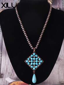 1 chiếc vòng cổ mặt dây chuyền ngọc lam hình thoi phong cách Trung Hoa thời trang, dây chuyền áo len cho nữ - vòng cổ - Xem 31