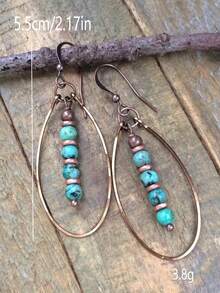 2 件复古波西米亚风天然石仿绿松石串珠水滴耳环，多色适合派对、日常佩戴 - 彩色 - 查看 4