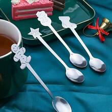 1/4/5 件不锈钢圣诞餐具套装 - 包括咖啡、茶和甜点勺，适合节日娱乐 - 銀色 - 查看 6