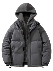 男式加厚连帽绗缝大衣，带保暖内衬，保暖且防风