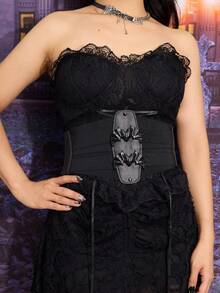 1 件深色哥特式分层十字交叉双蝙蝠细节性感万圣节服装 - 黑色 - 查看 2