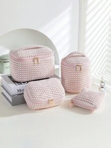 1 粉色天鹅绒材质化妆包收纳袋，女士化妆包，旅行化妆包收纳袋，波尔卡圆点图案大容量化妆品收纳袋，化妆包化妆袋化妆品收纳盒化妆品收纳 - 粉色 - 查看 18