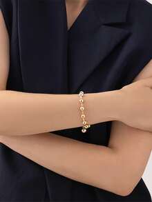 Uworld 1 Vòng tay trang trí hàng ngày mạ vàng 18K thời trang và đa năng dành cho mùa thu đông Vòng tay hạt bằng thép không gỉ màu vàng và bạc phong cách unisex Thích hợp để đeo hàng ngày, tiệc tùng nơi công sở, v.v. - vòng tay khối màu - Xem 7