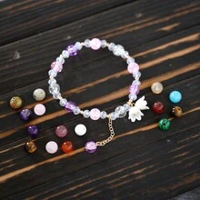 Bracelet de perles de cristal artificielles personnalisé pour femmes, fleur à grains, lys, perles colorées, bracelet corde élastique, bijoux à breloques