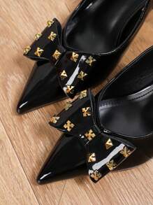 Women Elegant Stilettos Butterfly Rivet Slip On Pumps, Fashion Daily Wear High Heel Shoes