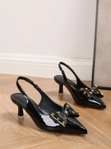 Women Elegant Stilettos Butterfly Rivet Slip On Pumps, Fashion Daily Wear High Heel Shoes