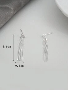 1 cặp bông tai tua rua hình hộp kim loại đính đá Cubic Zirconia S925 thời trang, sang trọng & tinh tế, thích hợp để đeo hàng ngày cho phụ nữ - Bạc - Xem 4