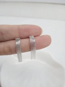 1 cặp bông tai tua rua hình hộp kim loại đính đá Cubic Zirconia S925 thời trang, sang trọng & tinh tế, thích hợp để đeo hàng ngày cho phụ nữ - Bạc - Xem 6