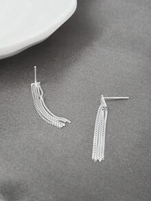 1 cặp bông tai tua rua hình hộp kim loại đính đá Cubic Zirconia S925 thời trang, sang trọng & tinh tế, thích hợp để đeo hàng ngày cho phụ nữ - Bạc - Xem 2