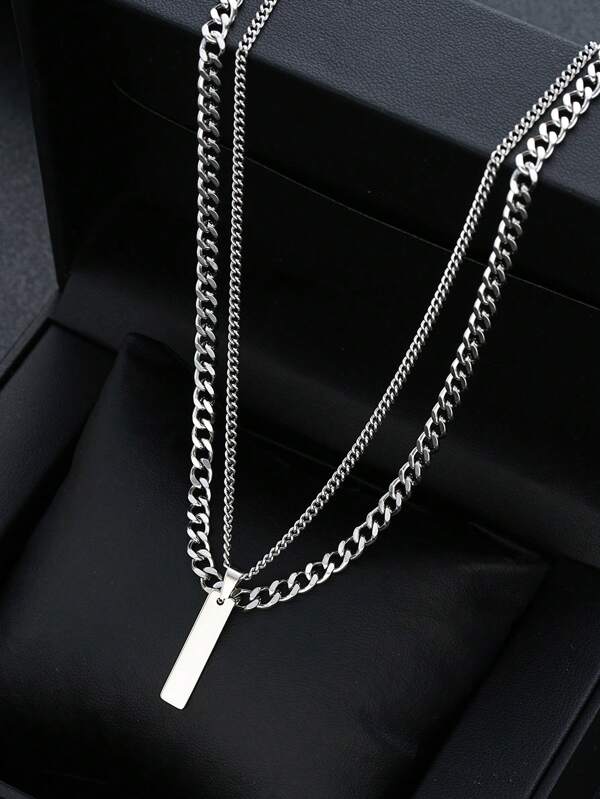 2 peças/3 peças Moda Retro Punk Aço Inoxidável Barra Camadas Colar Para Homens, Aniversário, Férias, Encontro, Presente de Festa, Versátil Uso Diário (Não Inclui Caixa)