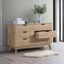 Easy To Assemble, Natural Oak Bedroom Wide Vanity With 6 Wardrobes And Deep Drawers-