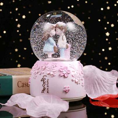 1pc Romantic Couple Crystal Ball Music Box, Room Decor Snowflake Snow Music Box, Gift For Valentine's Day, Creative Gift, Women's Birthday Gift, Home Decor, Desktop Ornament [No Battery Included] Valentine's Day Birthday Gifts Graduation