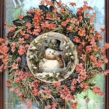 1pc Charming Snowman Wreath Wooden Sign - Perfect For Christmas & All-Season Home Decor - Ideal Gift For Friends & Colleagues - Multi-Functional For Front Door & Wall
