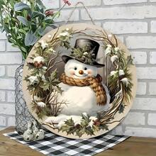 1pc Charming Snowman Wreath Wooden Sign - Perfect For Christmas & All-Season Home Decor - Ideal Gift For Friends & Colleagues - Multi-Functional For Front Door & Wall