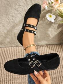 1 Pair Women's Flat Mary Jane Shoes, Black Buckle Casual Flats, Fashionable & Elegant For Dating, Autumn