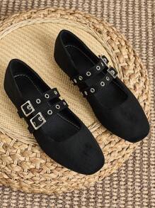 1 Pair Women's Flat Mary Jane Shoes, Black Buckle Casual Flats, Fashionable & Elegant For Dating, Autumn