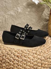 1 Pair Women's Flat Mary Jane Shoes, Black Buckle Casual Flats, Fashionable & Elegant For Dating, Autumn