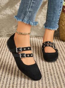1 Pair Women's Flat Mary Jane Shoes, Black Buckle Casual Flats, Fashionable & Elegant For Dating, Autumn