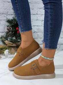 Giày bốt đi tuyết lông cừu cho nữ, giày bốt đi tuyết mũi tròn thời trang mới mùa thu đông 2024 cỡ lớn mới có dây thun co giãn, giày bốt đi tuyết lông cừu ấm áp thời trang xuyên biên giới cỡ lớn nhập khẩu có khóa kéo mùa đông mới - màu nâu - Xem 2