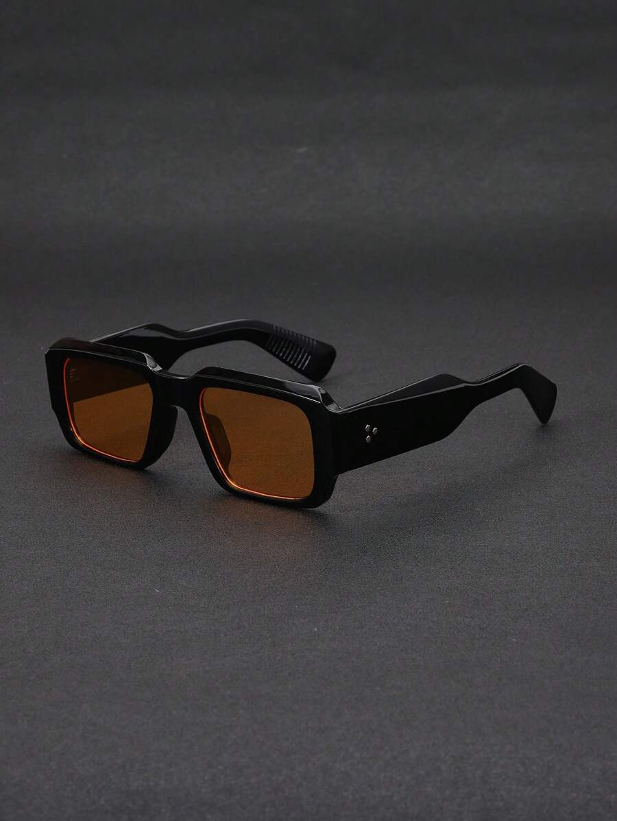 1 par de gafas de moda minimalistas con remaches cuadrados para hombres, adecuadas para conducción diaria, actuaciones en el escenario, fiestas y viajes al aire libre. Montura de PC con opciones de lentes naranja/gris