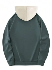 男士新款时尚连帽衫，休闲日常连帽抽绳羊毛纯色运动衫，正面有袋鼠口袋，男士套头衫