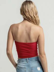 Sexy Solid Color Short Tube Crop Top - Red - View 2