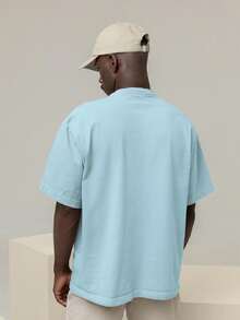 Men's Oversized T-Shirt 100% Premium Cotton Italy Streetwear Shirt - 淺藍色 - 查看 2