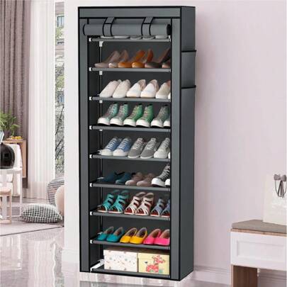 lerfm Zapatero de metal de 9 capas con cubierta antipolvo, caja de almacenamiento de zapatos no tejido de gran capacidad que ahorra espacio, adecuado para el almacenamiento de zapatos en el hogar y el dormitorio, fácil de monta